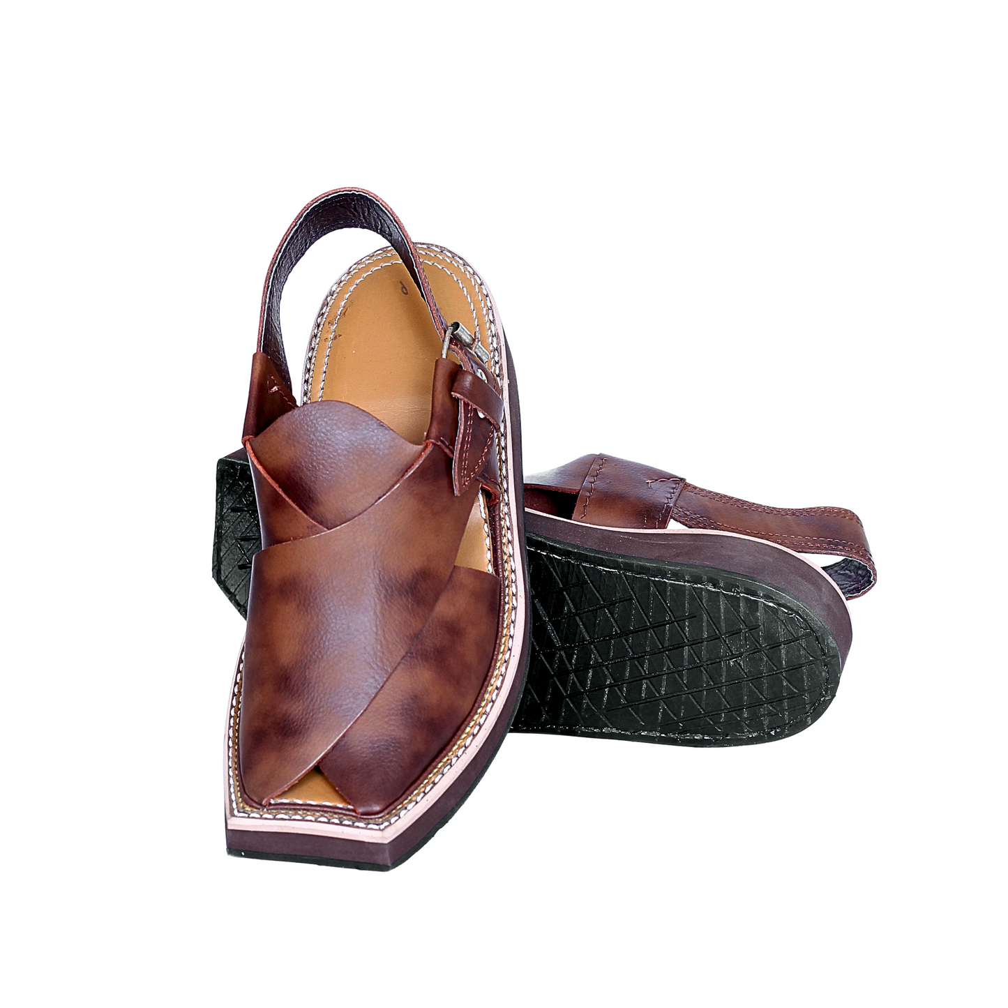 Premium Leather Kaptan Chappal - Double Brown