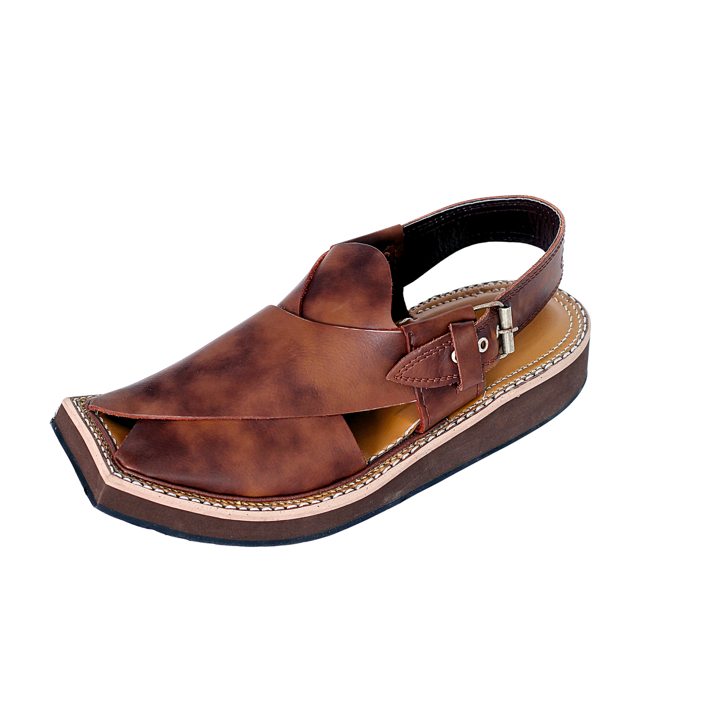 Premium Leather Kaptan Chappal - Double Brown