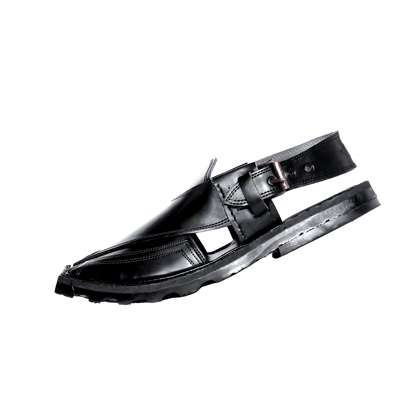 Premium Leather Peshawari Chappal - Jeep Sole - Black Shade