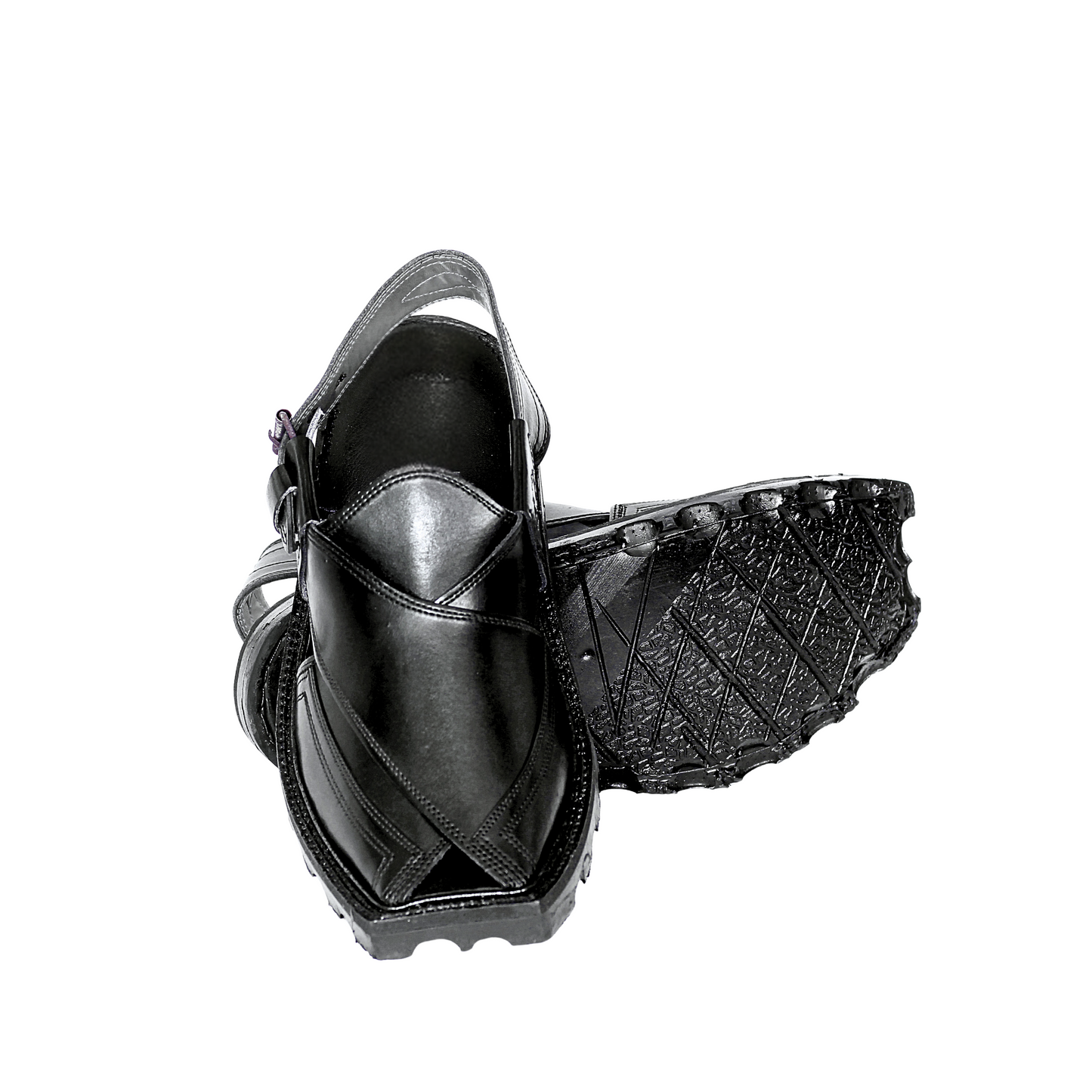 Premium Leather Peshawari Chappal - Jeep Sole - Black Shade