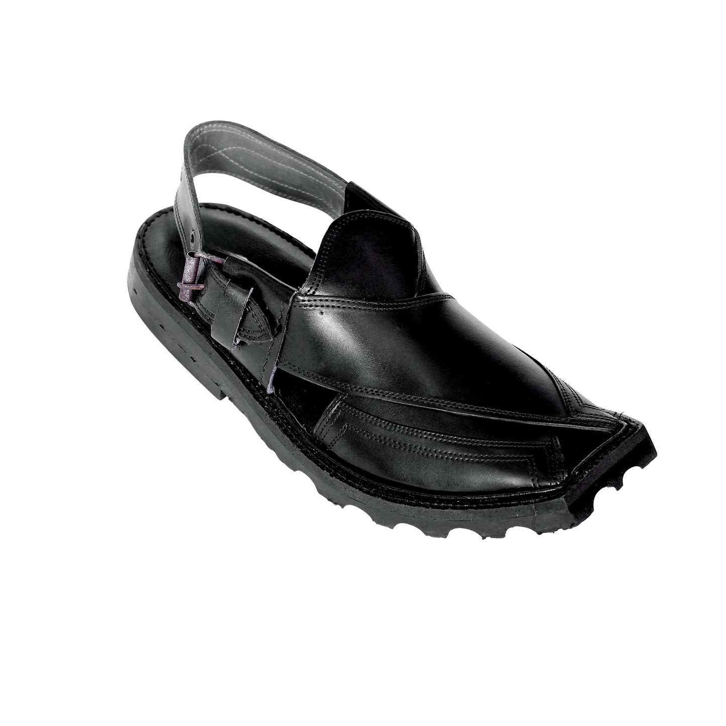 Premium Leather Peshawari Chappal - Jeep Sole - Black Shade