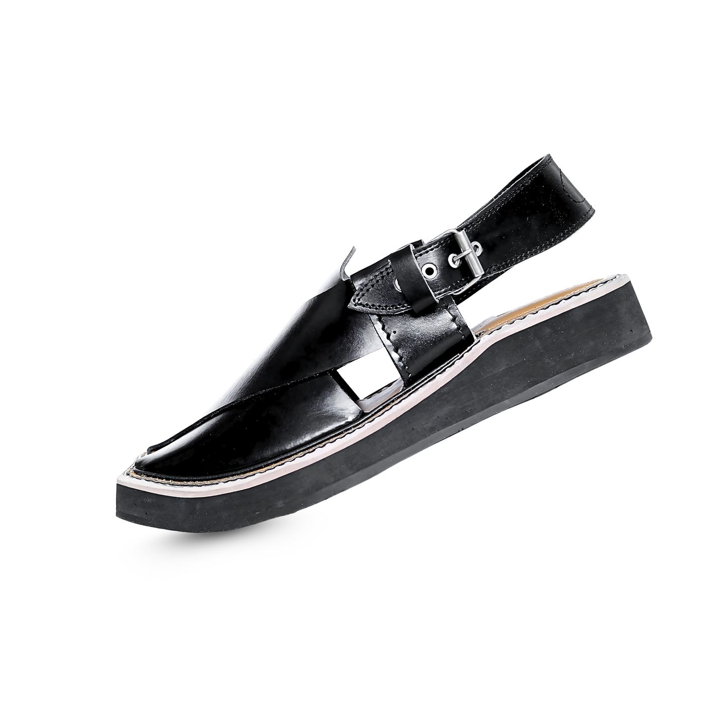 Premium Leather Kaptan Chappal - Black Shade