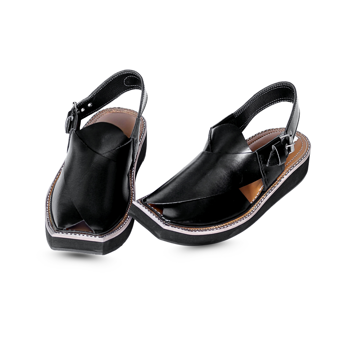 Premium Leather Kaptan Chappal - Black Shade