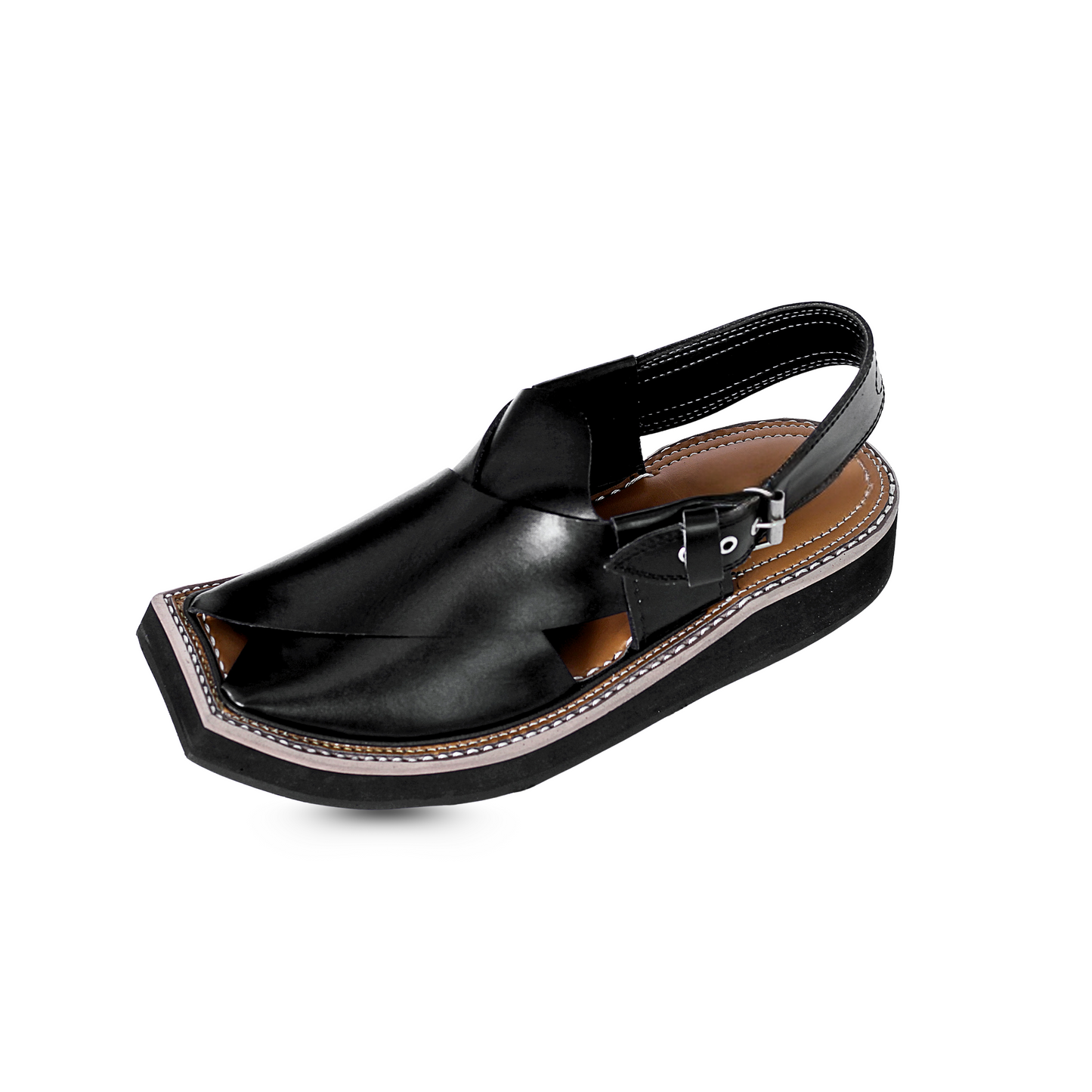 Premium Leather Kaptan Chappal - Black Shade