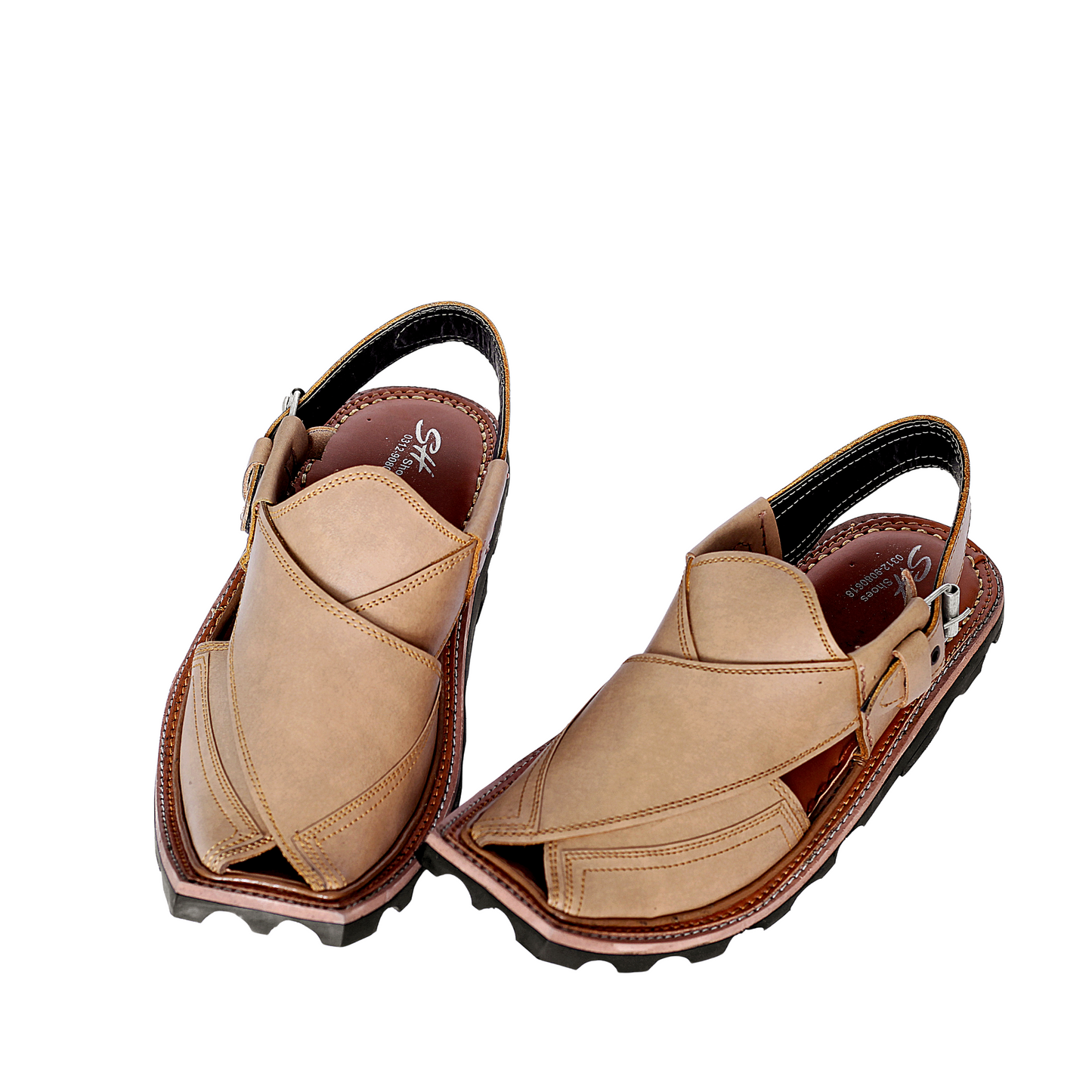 Premium Leather Peshawari Chappal - Jeep Sole - Light Brown Shade