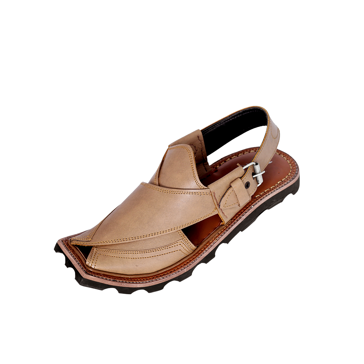 Premium Leather Peshawari Chappal - Jeep Sole - Light Brown Shade