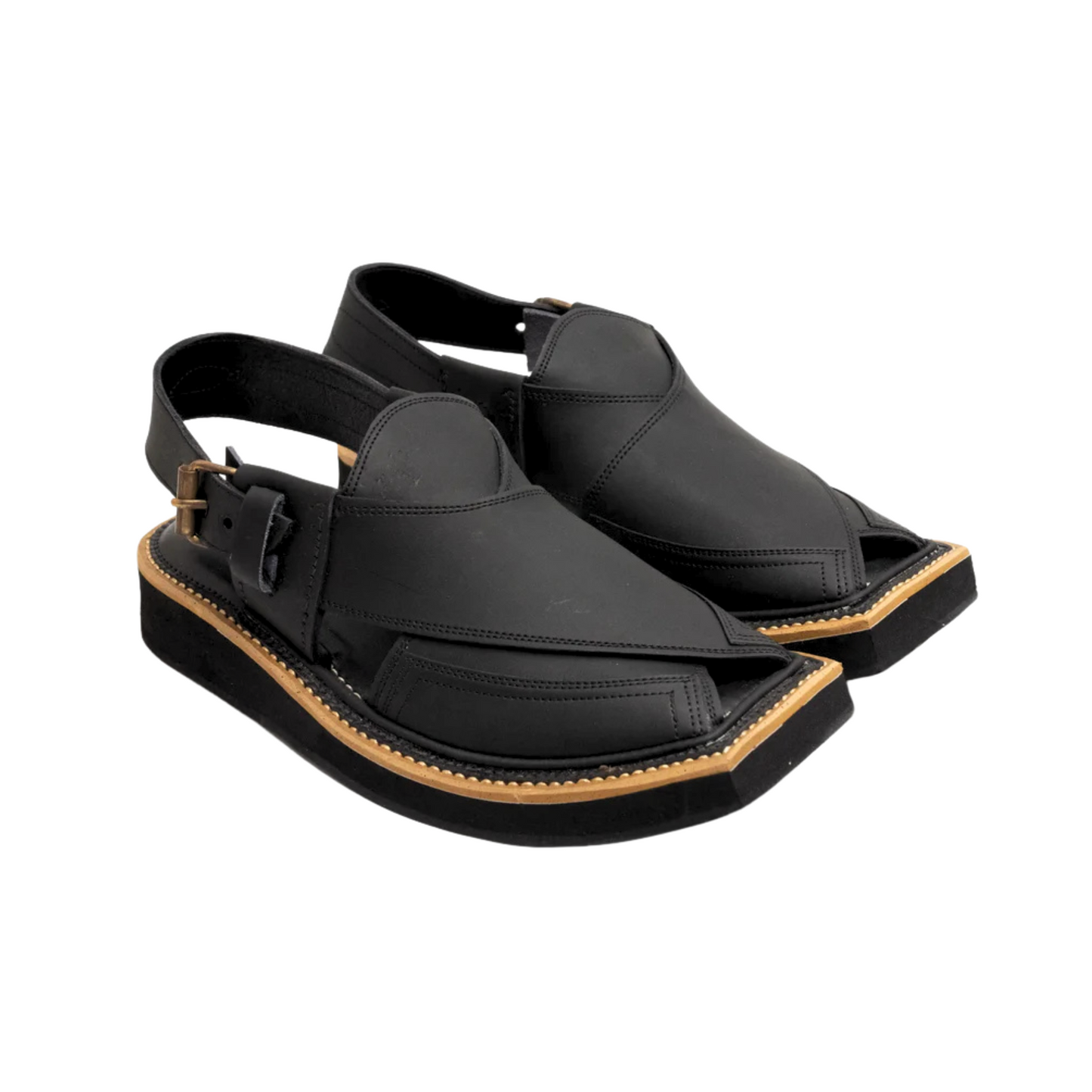 Matte Black Kaptaan Chappal (KN-105)