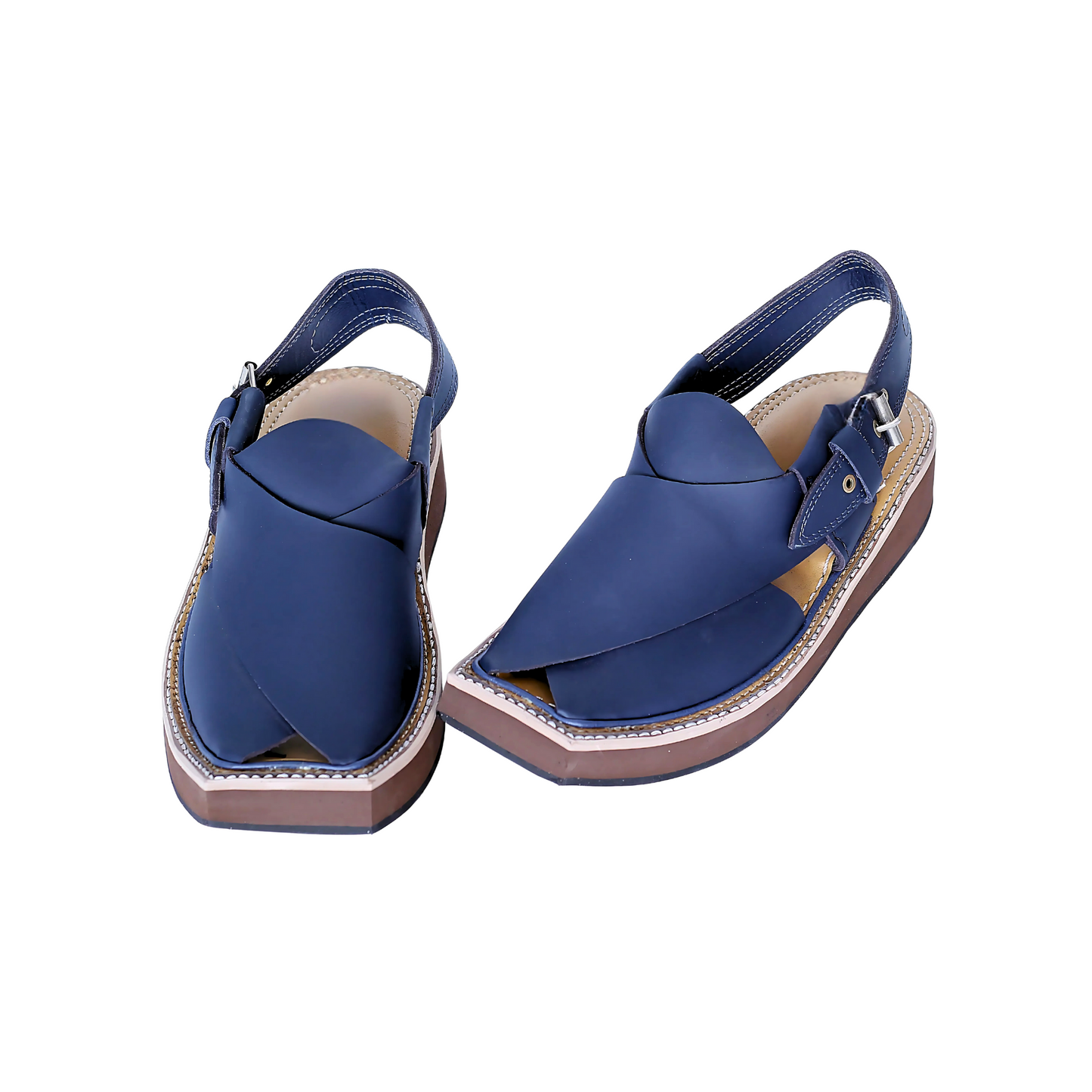 Premium Leather Kaptan Chappal - Blue Shade