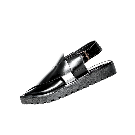 Premium Black Kaptan Chappal - Tyre Sole