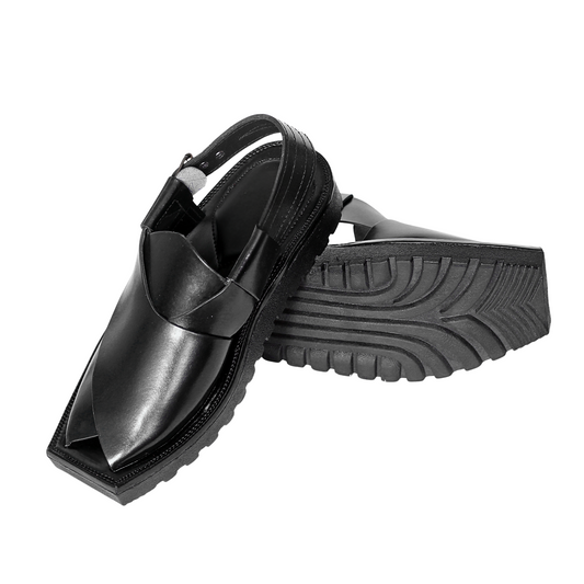 Premium Black Kaptan Chappal - Tyre Sole