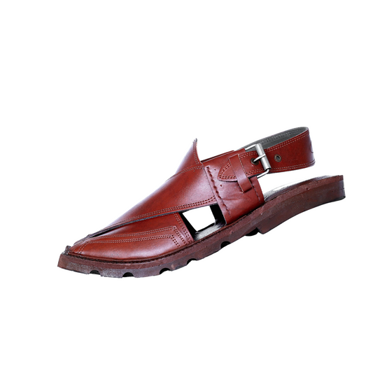 Premium Leather Peshawari Chappal - Jeep Sole - Dark Brown Shade