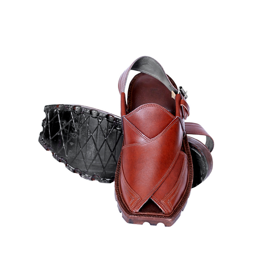 Premium Leather Peshawari Chappal - Jeep Sole - Dark Brown Shade