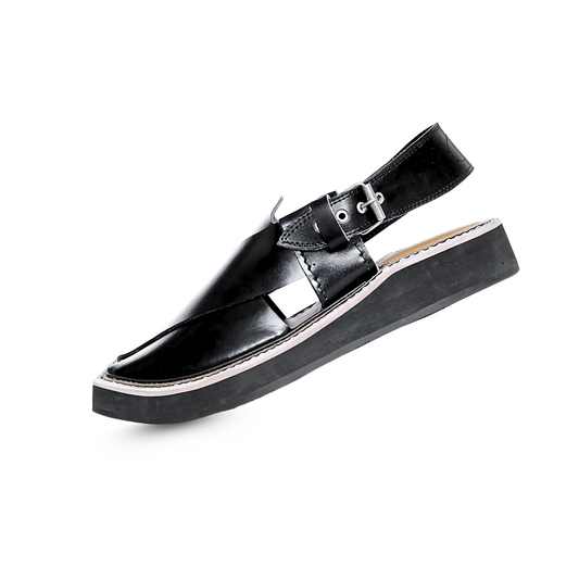 Premium Leather Kaptan Chappal - Black Shade