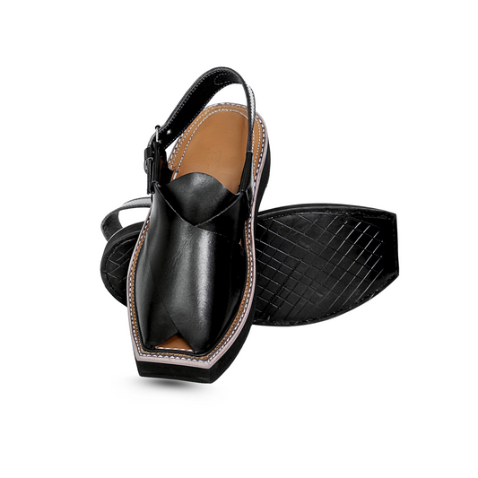 Premium Leather Kaptan Chappal - Black Shade