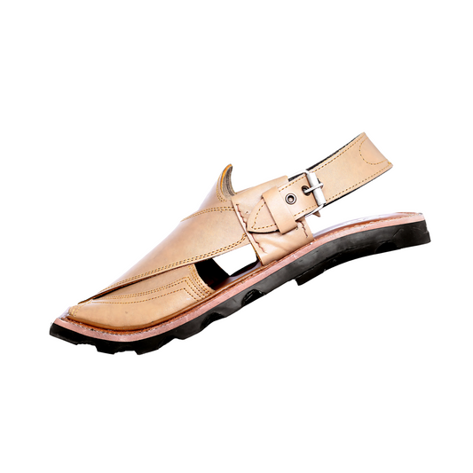 Premium Leather Peshawari Chappal - Jeep Sole - Light Brown Shade