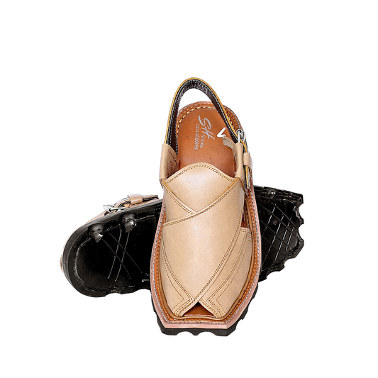 Premium Leather Peshawari Chappal - Jeep Sole - Light Brown Shade
