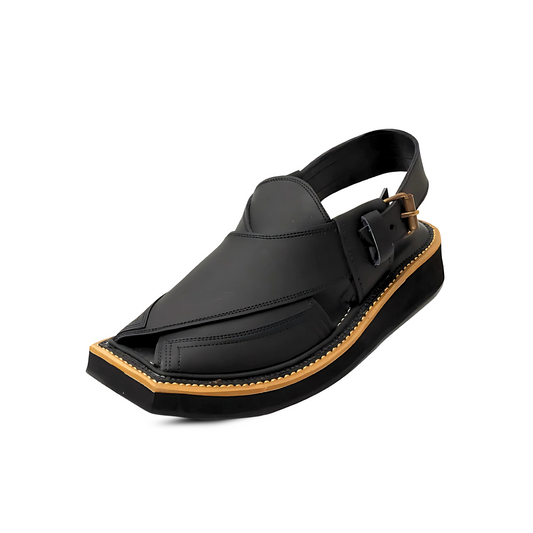 Matte Black Kaptaan Chappal (KN-105)