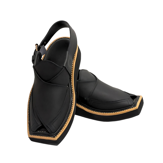 Matte Black Kaptaan Chappal (KN-105)