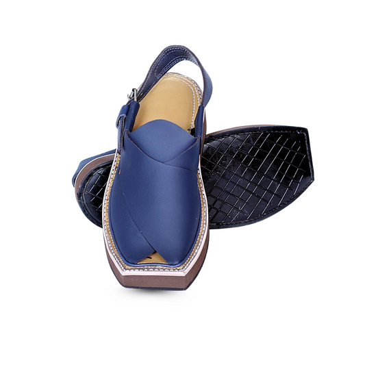 Premium Leather Kaptan Chappal - Blue Shade